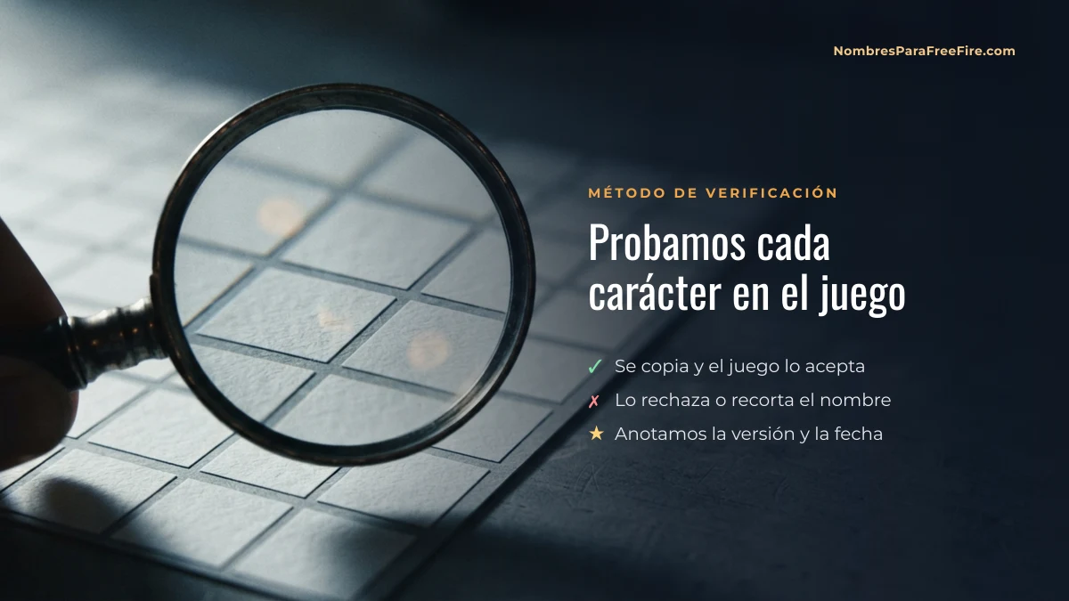 Lupa sobre una cuadrícula: cómo verificamos qué caracteres acepta Free Fire