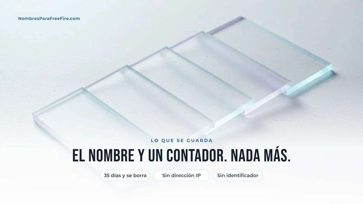 Tarjetas translúcidas apiladas: qué datos guarda el generador de nombres