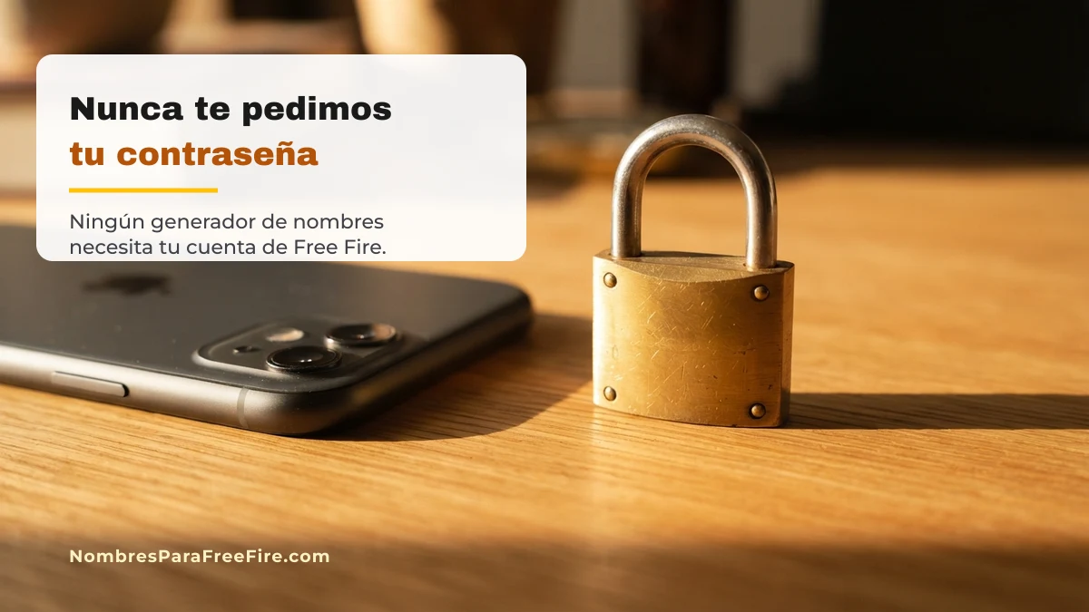 NombresParaFreeFire.com nunca pide la contraseña de tu cuenta de Free Fire